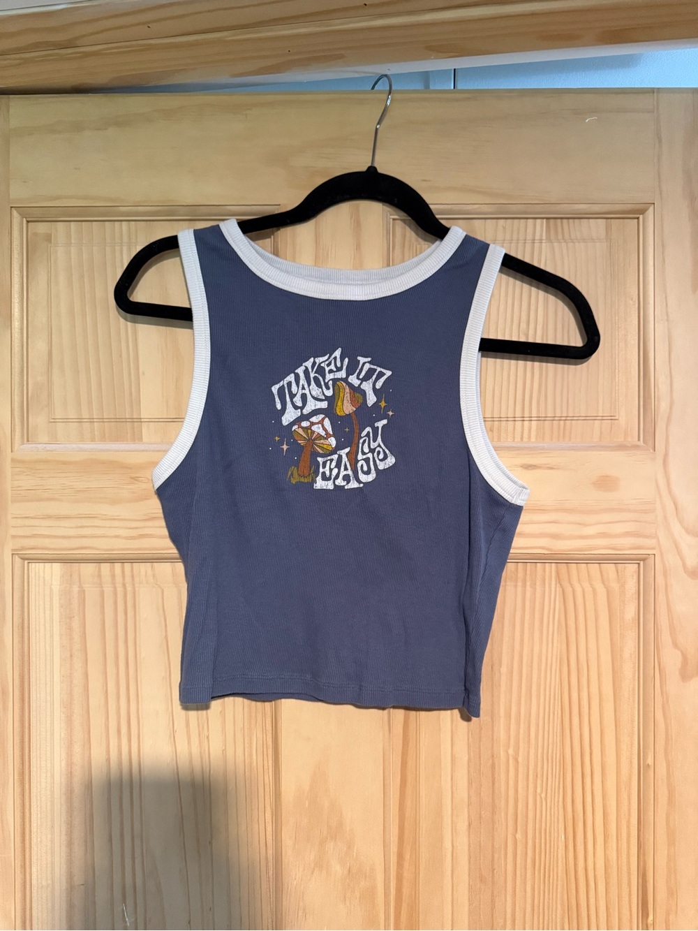 Hollister Slate Blue Graphic Ringer Crop Tank - Kids